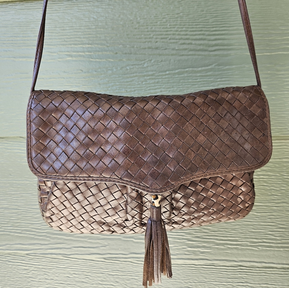Vintage Cosci Hand Made In Italy Brown Woven Leather Crossbody Bag - Picture 4 of 9